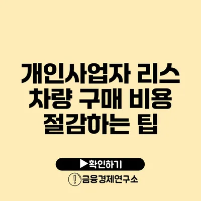 개인사업자 리스 차량 구매 비용 절감하는 팁