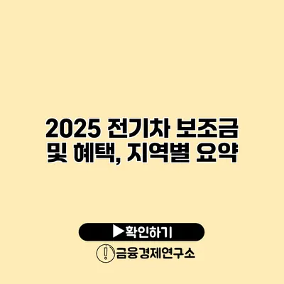 2025 전기차 보조금 및 혜택, 지역별 요약